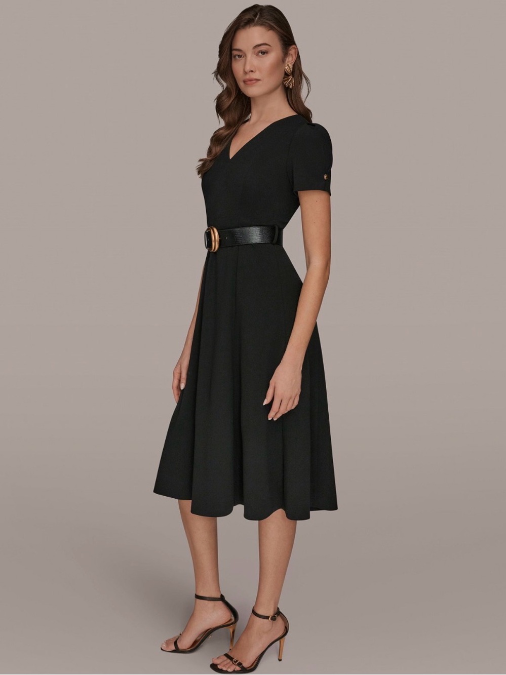 NWT Donna Karan Women's A-Line Belted Midi Dress. Size 10. Black - Picture 6 of 14